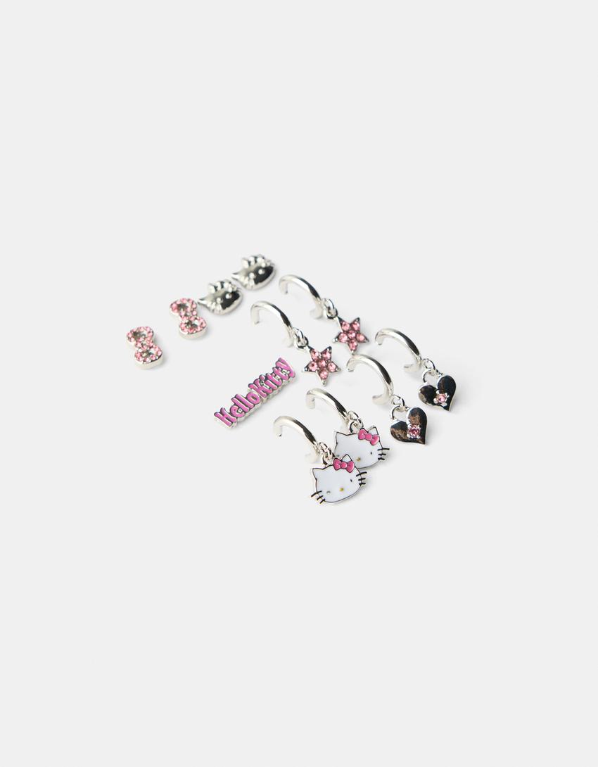 طقم من 6 أقراط هالو كيتي مانيا-فضي-4