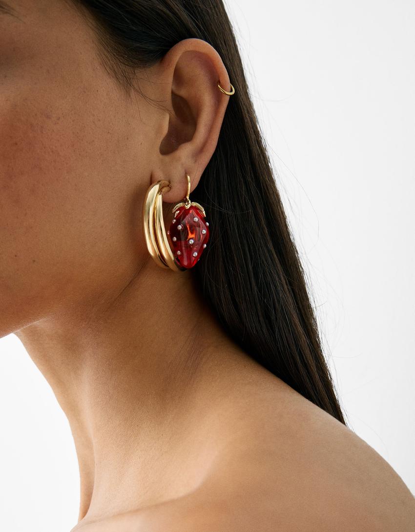 3-pack of cherry earrings-Gold-1