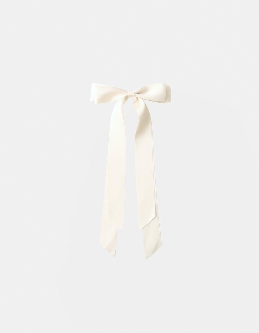 مشبك شعر بلمسة نهائية ساتان وفيونكة-كريمي-0