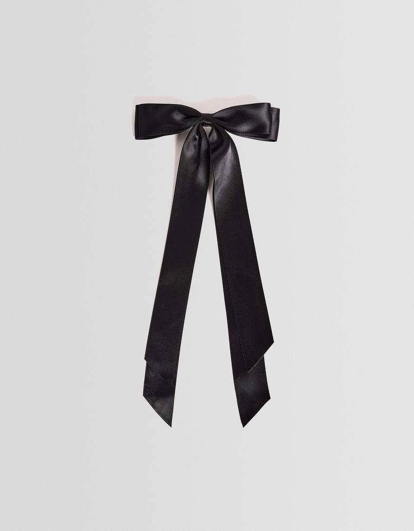 Satin-finish hair clip with bow-Black-0