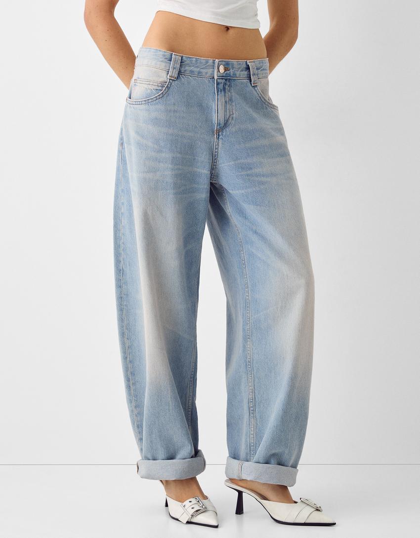 Jeans baggy balloon-Azzurro Lavato-1