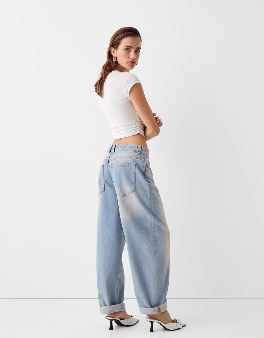 Jeans baggy balloon-Azzurro Lavato-2