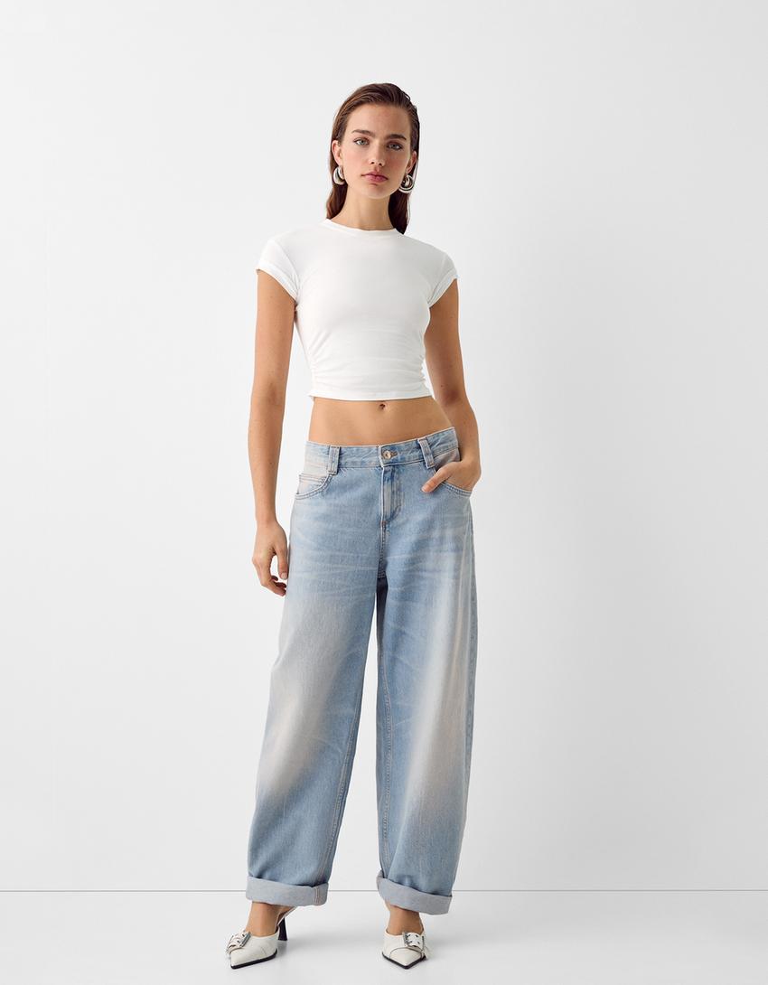 Jeans baggy balloon-Azzurro Lavato-0