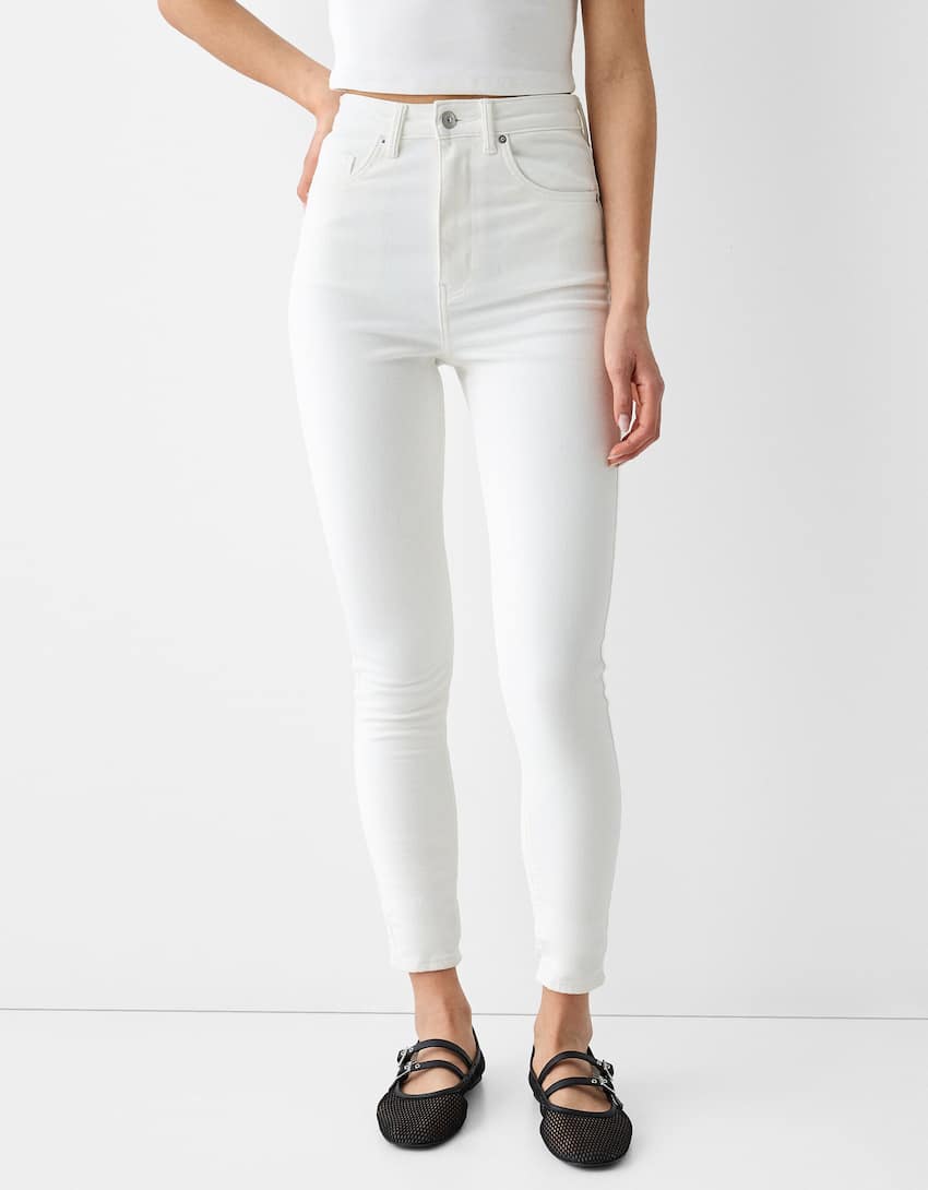 Super high waist skinny jeans-White-1