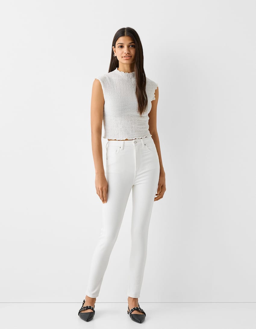 Super high waist skinny jeans-White-0