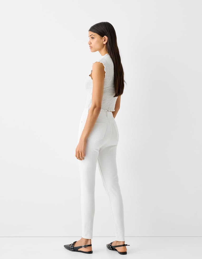 Super high waist skinny jeans-White-2