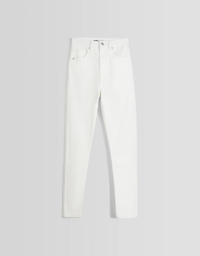 Super high waist skinny jeans-White-4