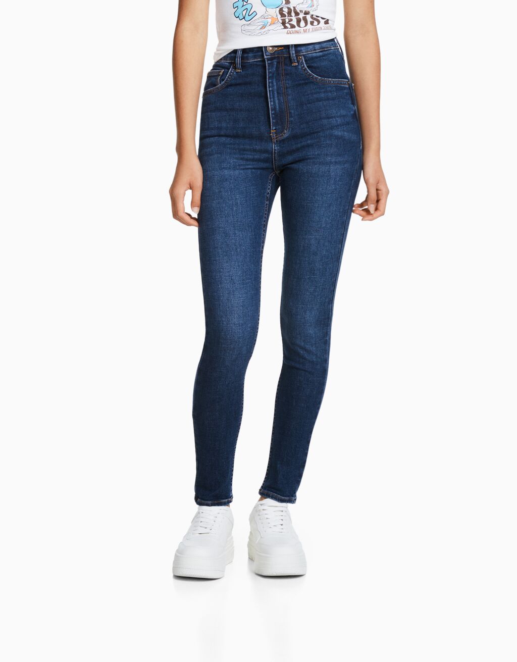 Super high waist skinny jeans-Blue-1