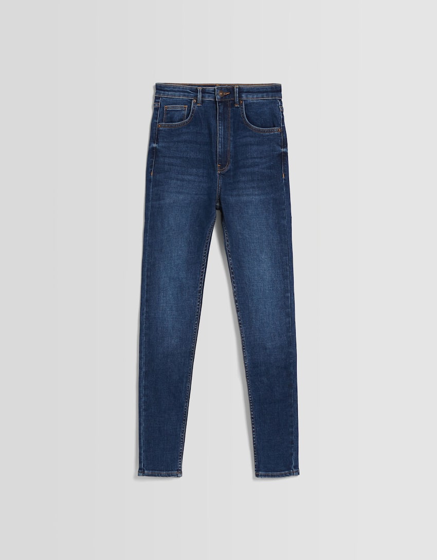 Super high waist skinny jeans-Blue-5