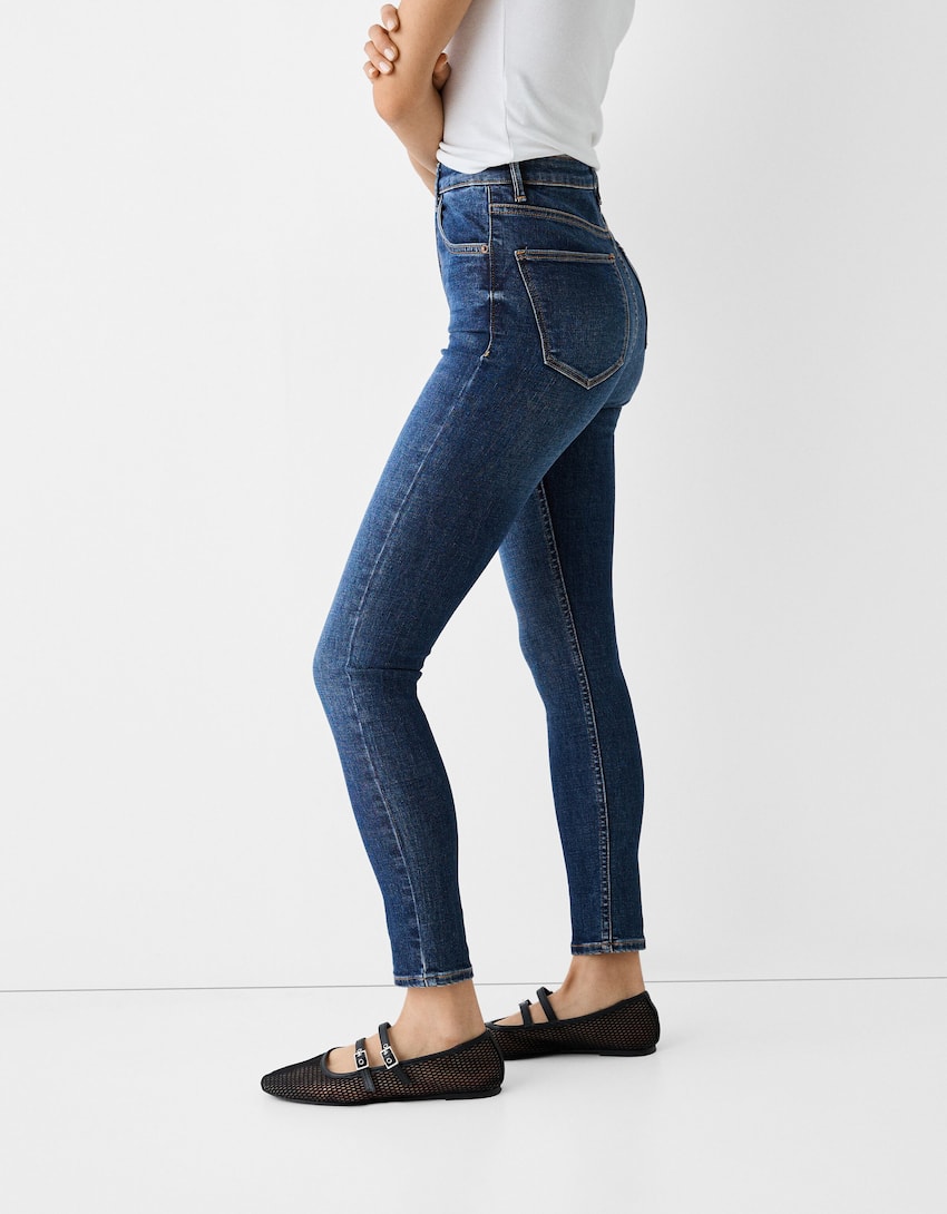 Super high waist skinny jeans-Blue-3