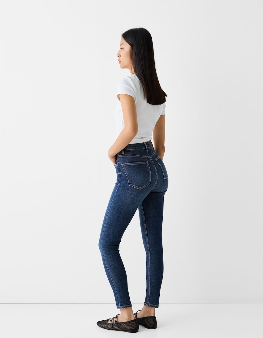Super high waist skinny jeans-Blue-2