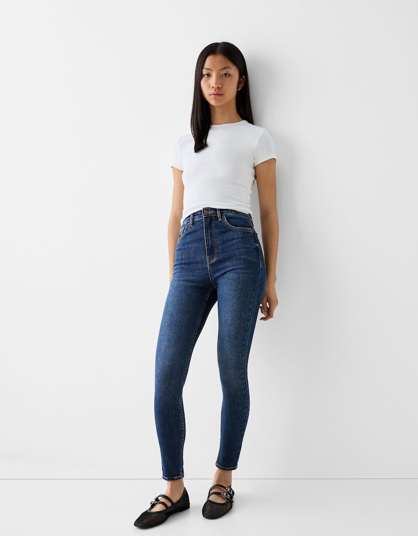 Super high waist skinny jeans-Blue-0