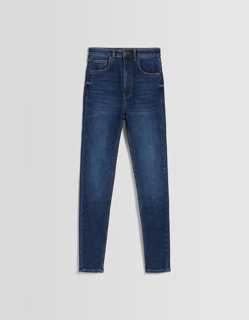 Super high waist skinny jeans-Blue-4