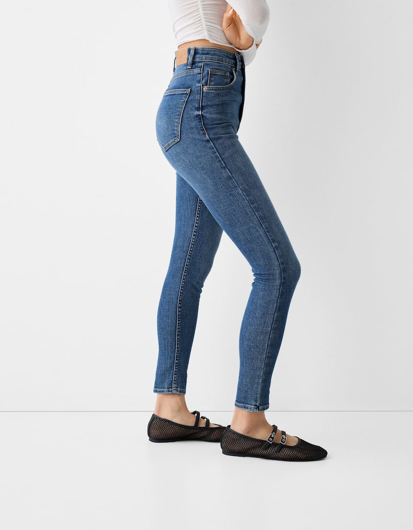 Super high waist skinny jeans-Light blue-3