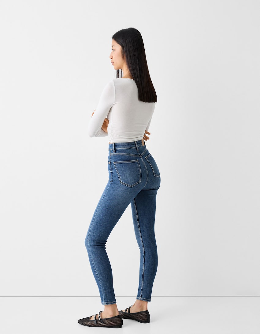 Super high waist skinny jeans-Light blue-2