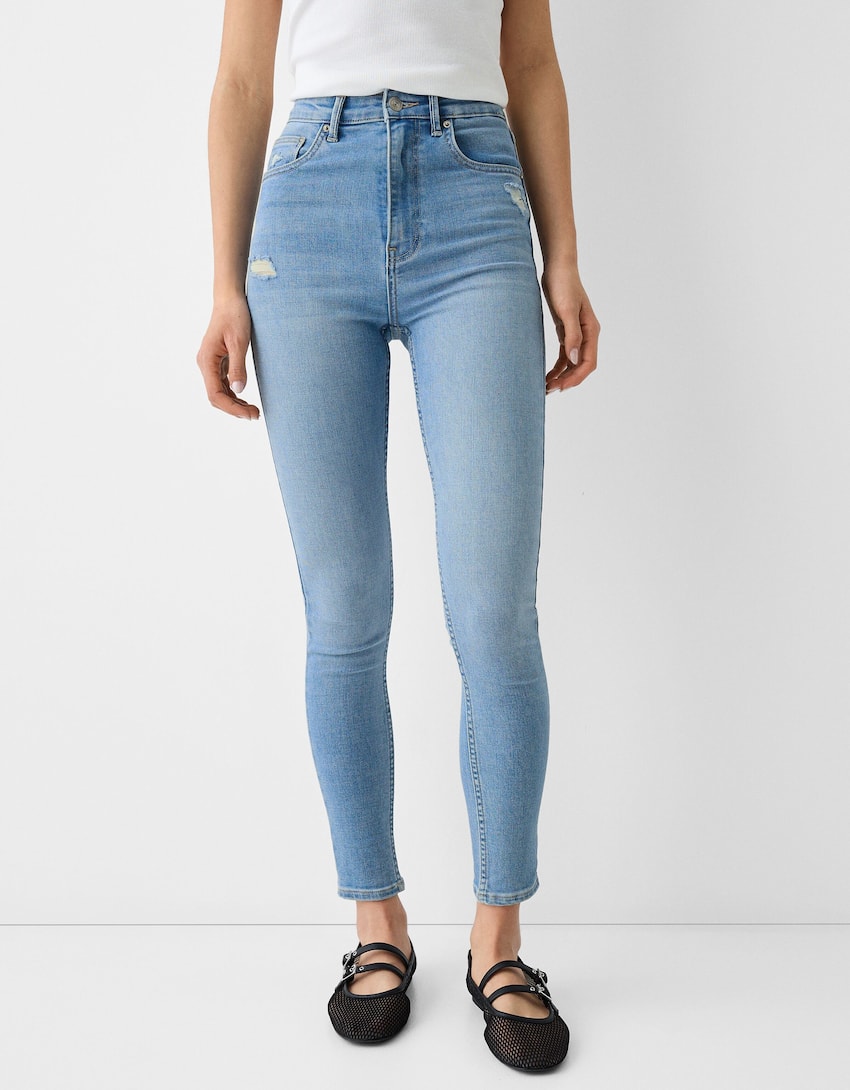 Super high waist skinny jeans-Light blue-1