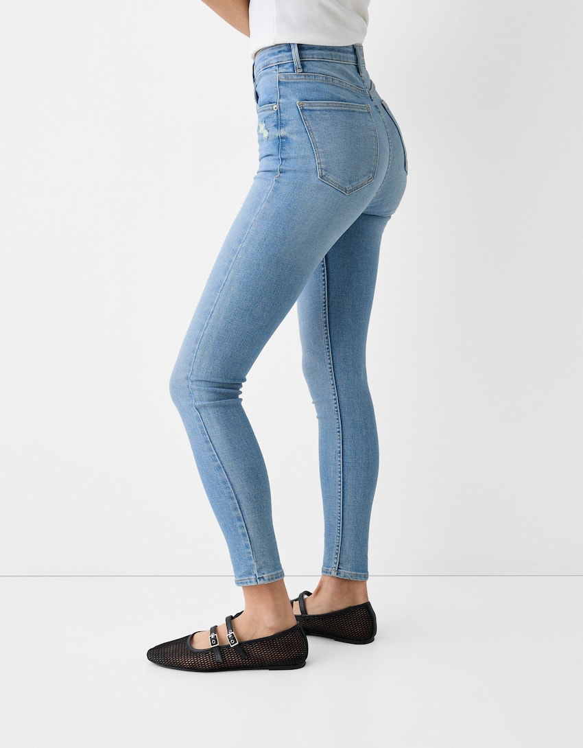 Super high waist skinny jeans-Light blue-3