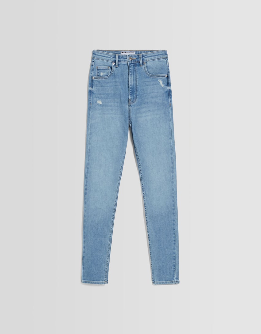 Super high waist skinny jeans-Light blue-4