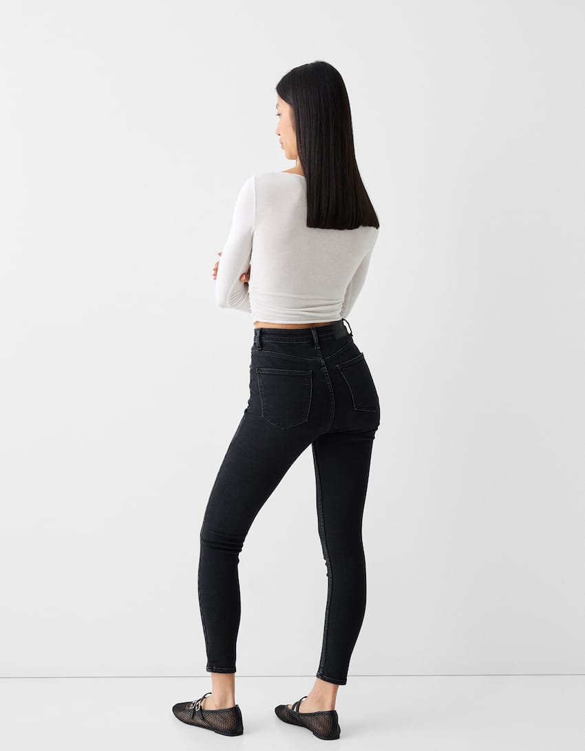 Super high waist skinny jeans-Black-2