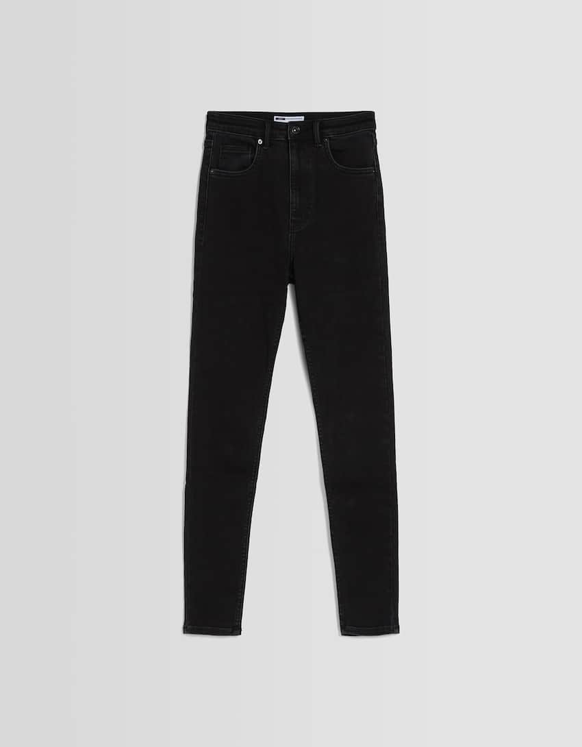 Super high waist skinny jeans-Black-4