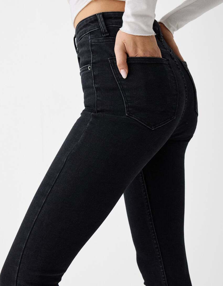 Super high waist skinny jeans-Black-5