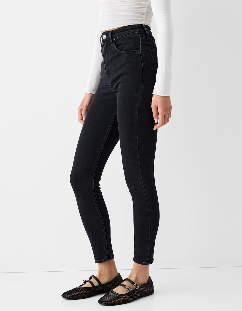 Super high waist skinny jeans-Black-1