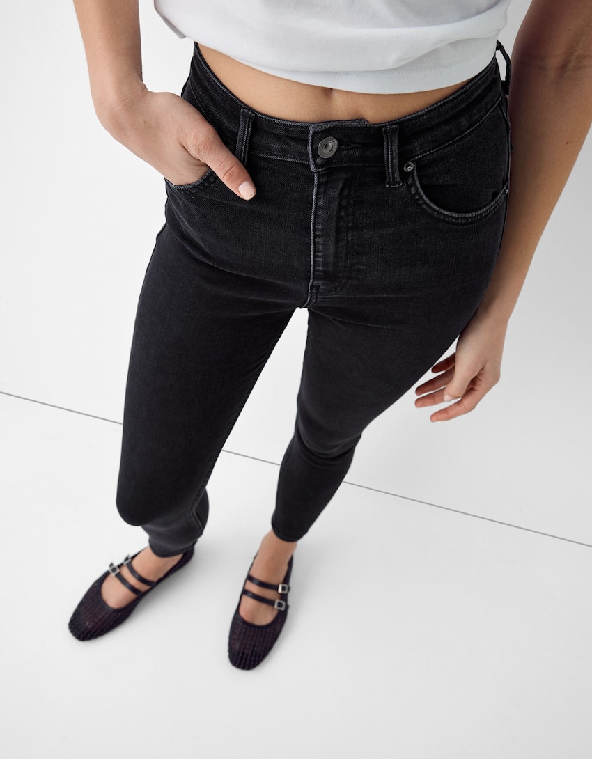Super high waist skinny jeans-Black-5