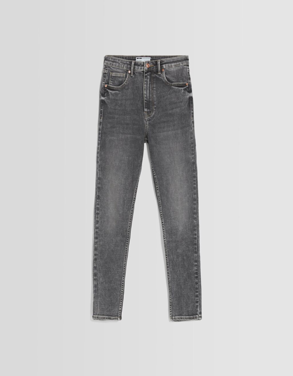 Jeans de cintura super subida skinny fit-Cinza-4