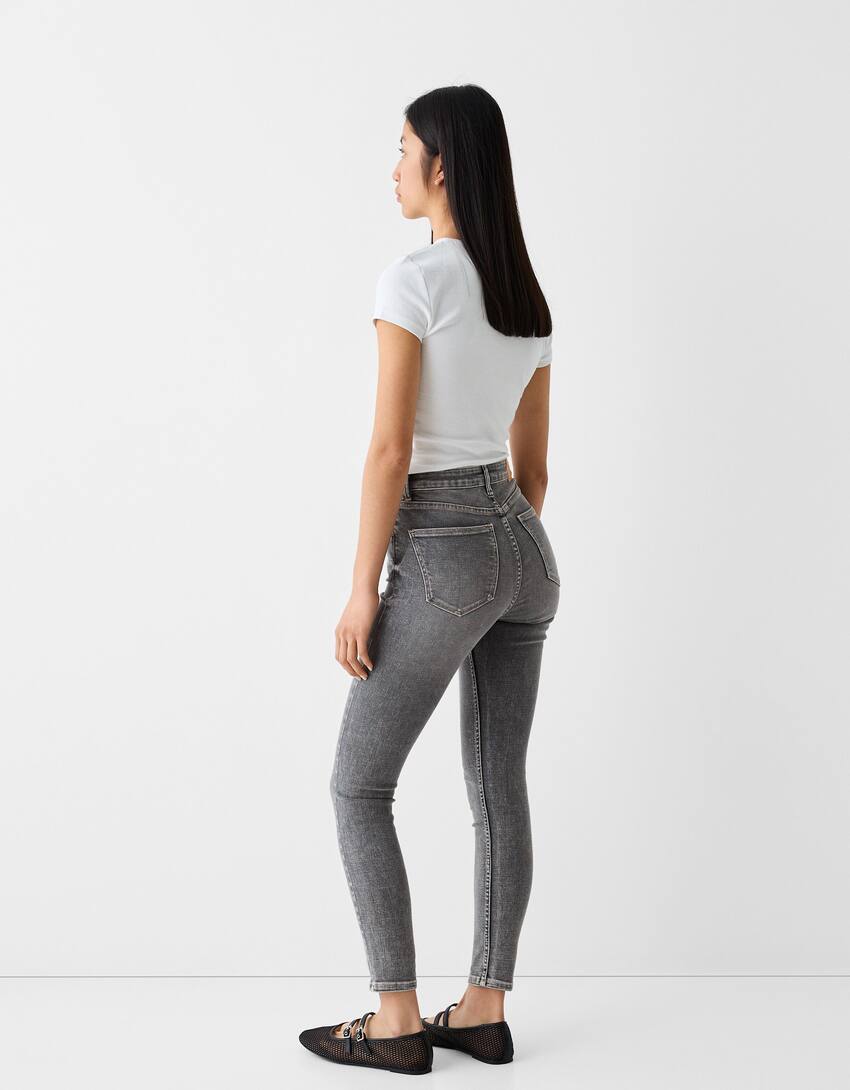 Super high waist skinny jeans-Grey-2