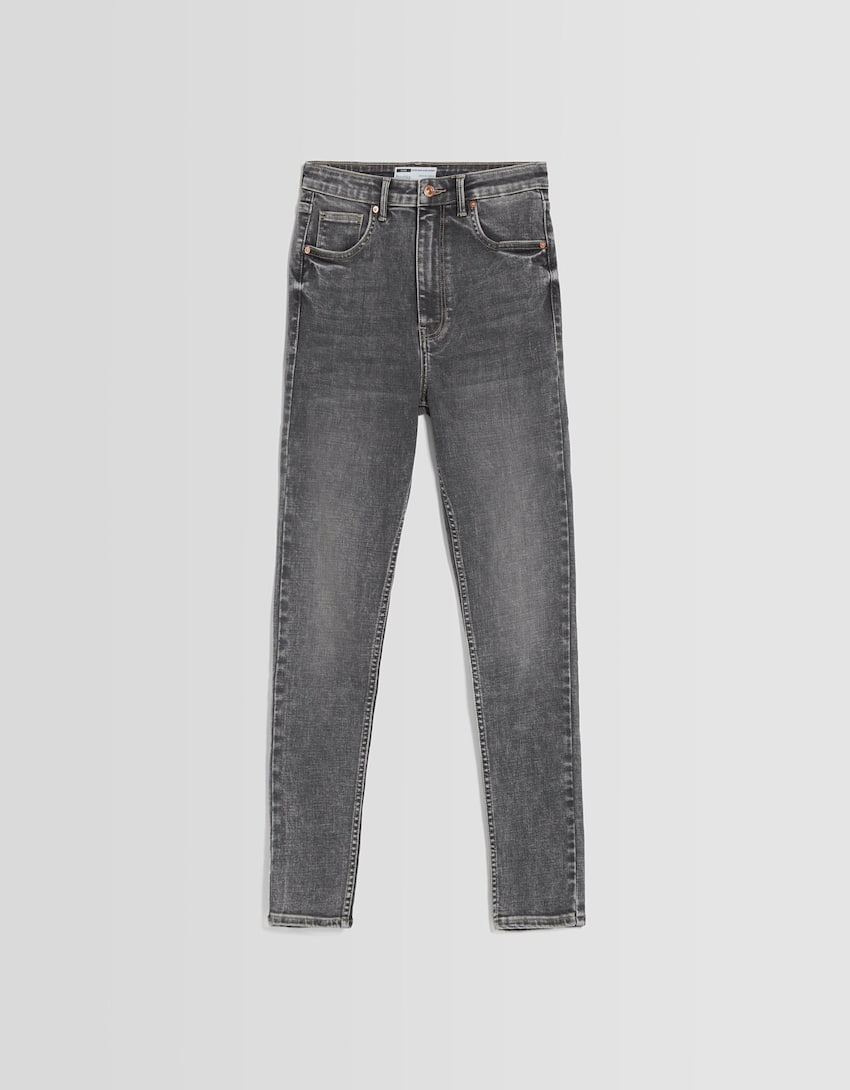 Super high waist skinny jeans-Grey-4
