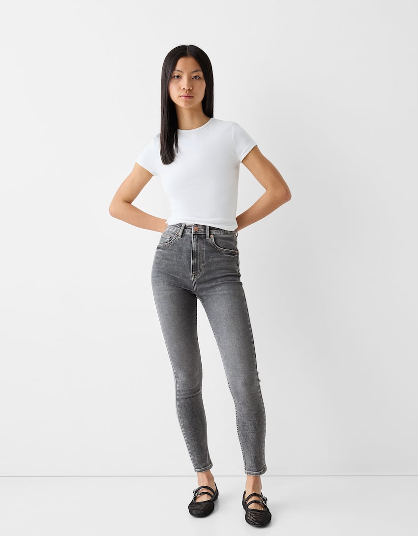 Super high waist skinny jeans-Grey-0