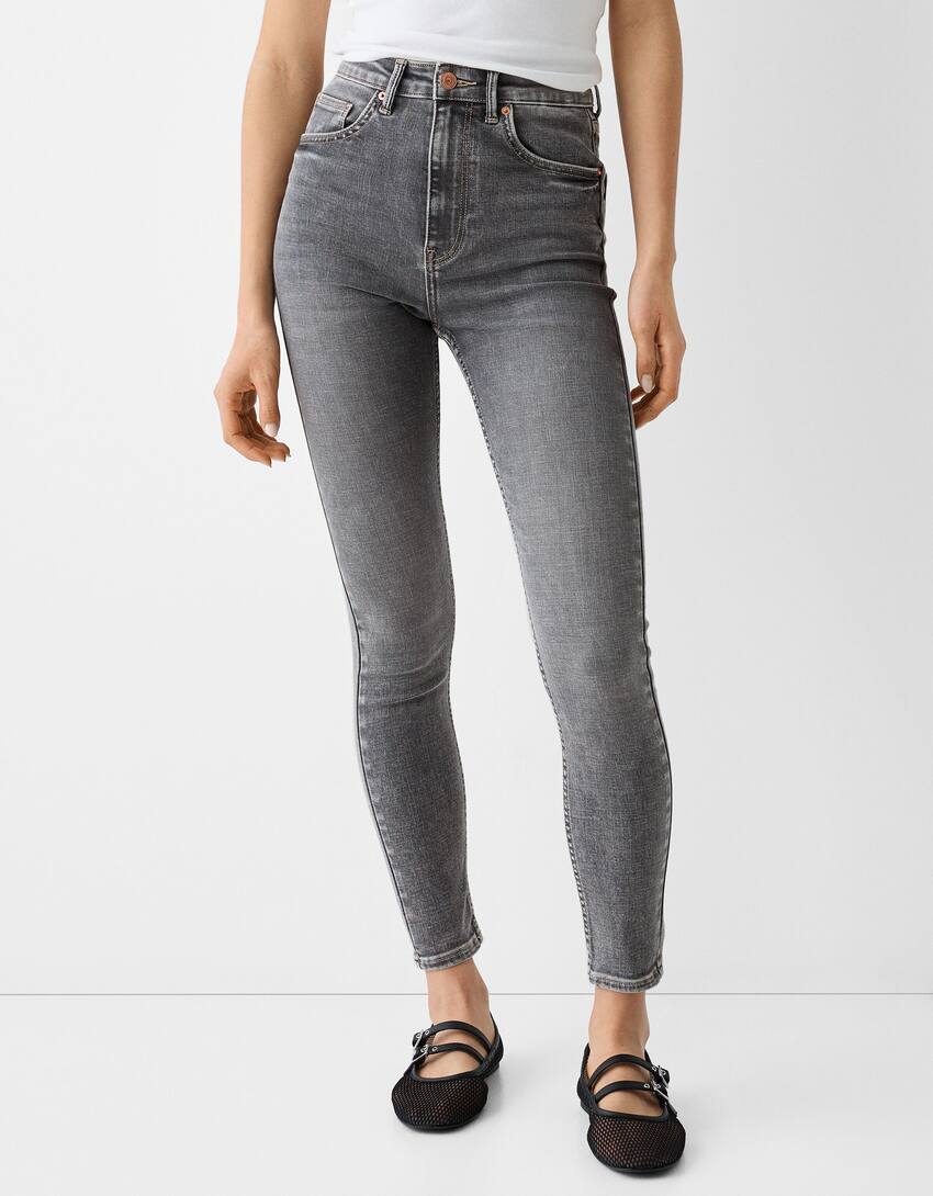 Super high waist skinny jeans-Grey-1