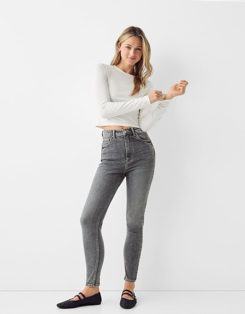 Super high waist skinny jeans-Grey-0
