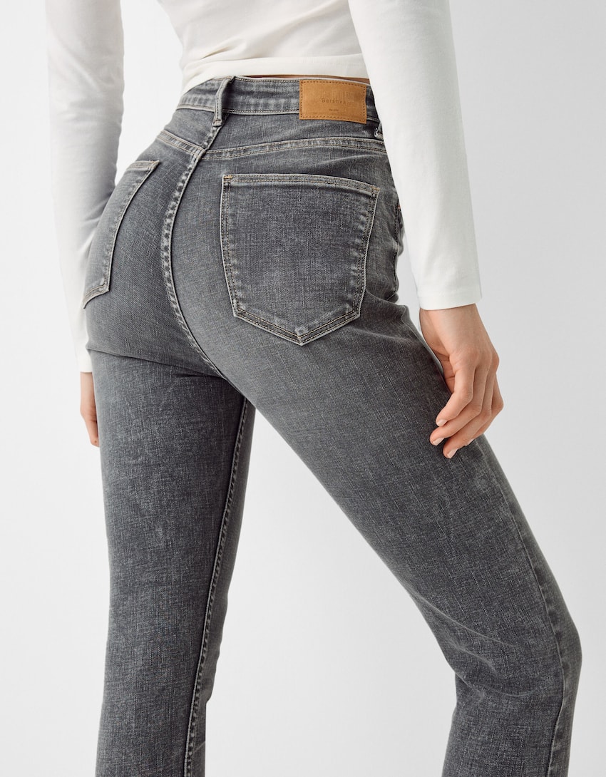 Super high waist skinny jeans-Grey-5