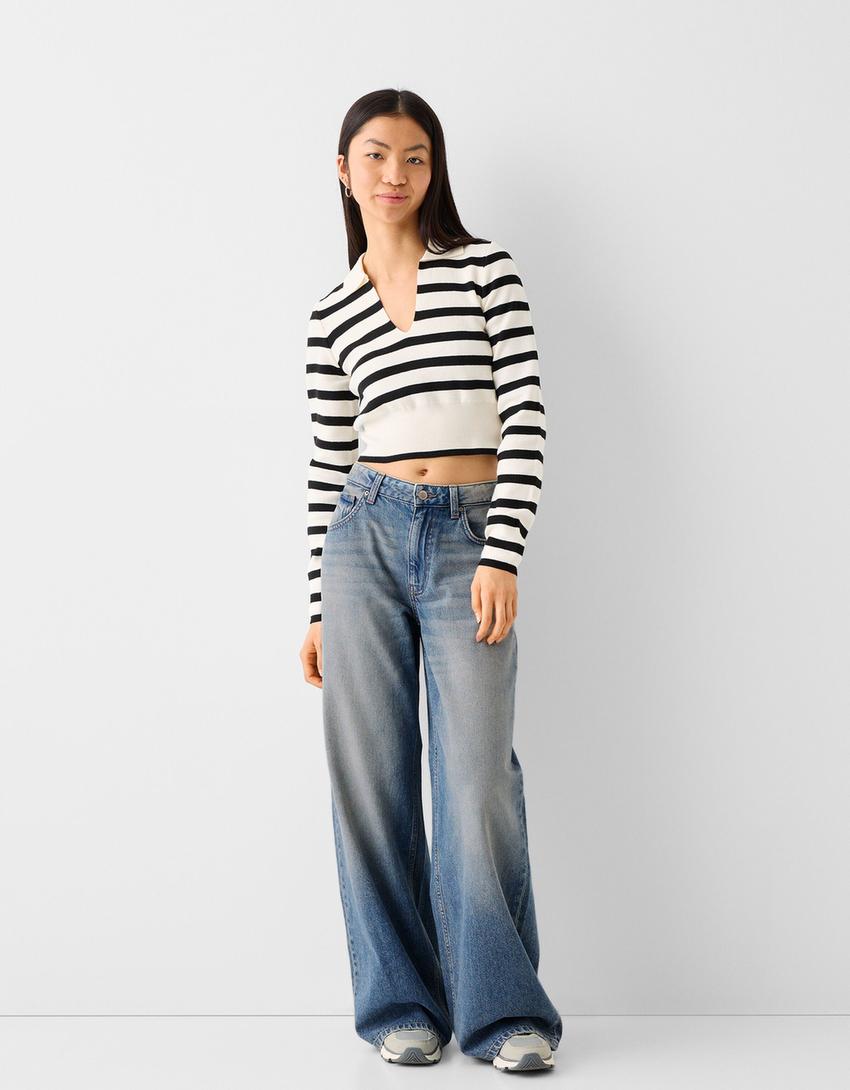 جينز بساق عريض-أزرق فاتح-0