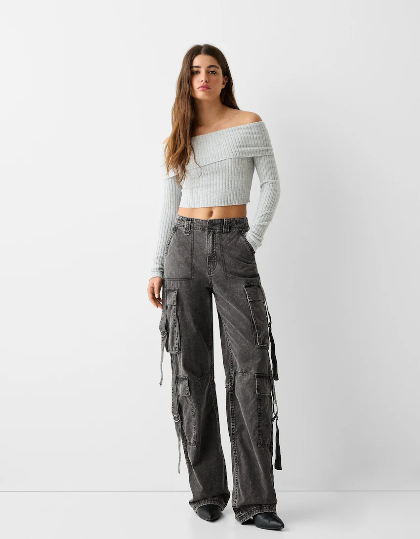 Cotton cargo pants with straps - Pants - Women
