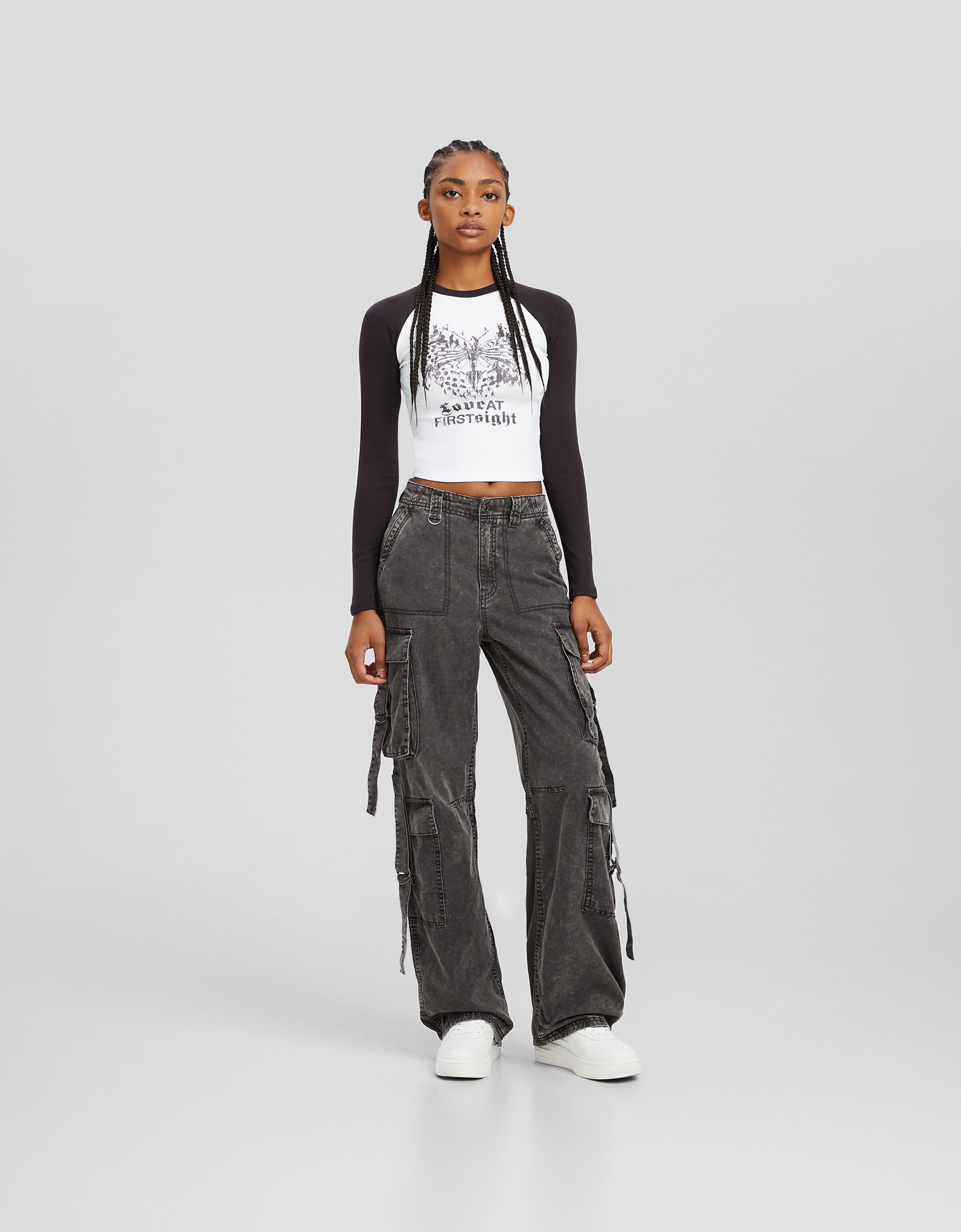 Cotton cargo trousers with straps