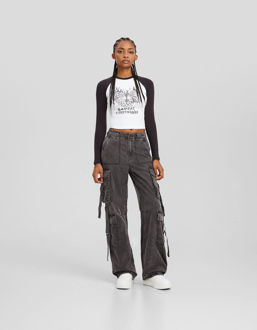 Cotton cargo trousers with straps