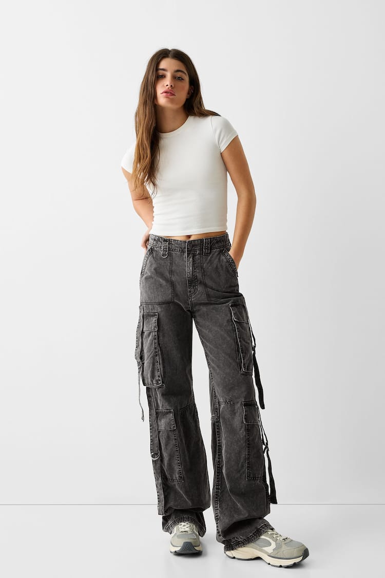 Cotton cargo trousers with straps