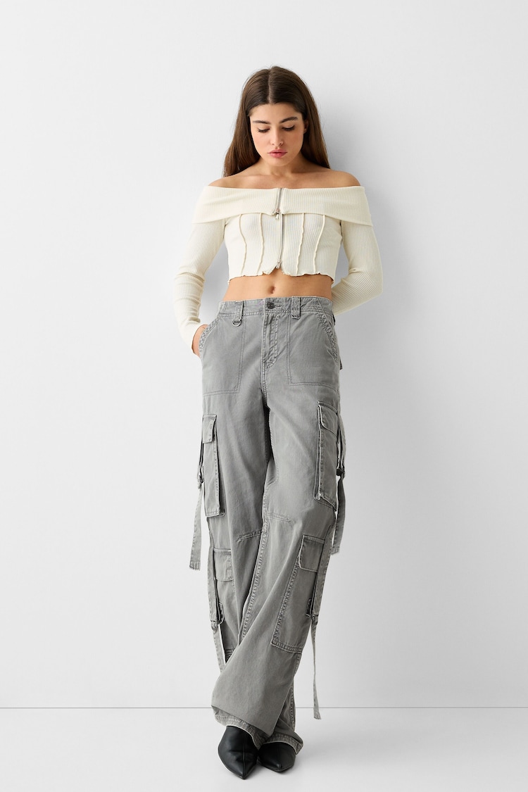 Памучен карго панталон с ленти