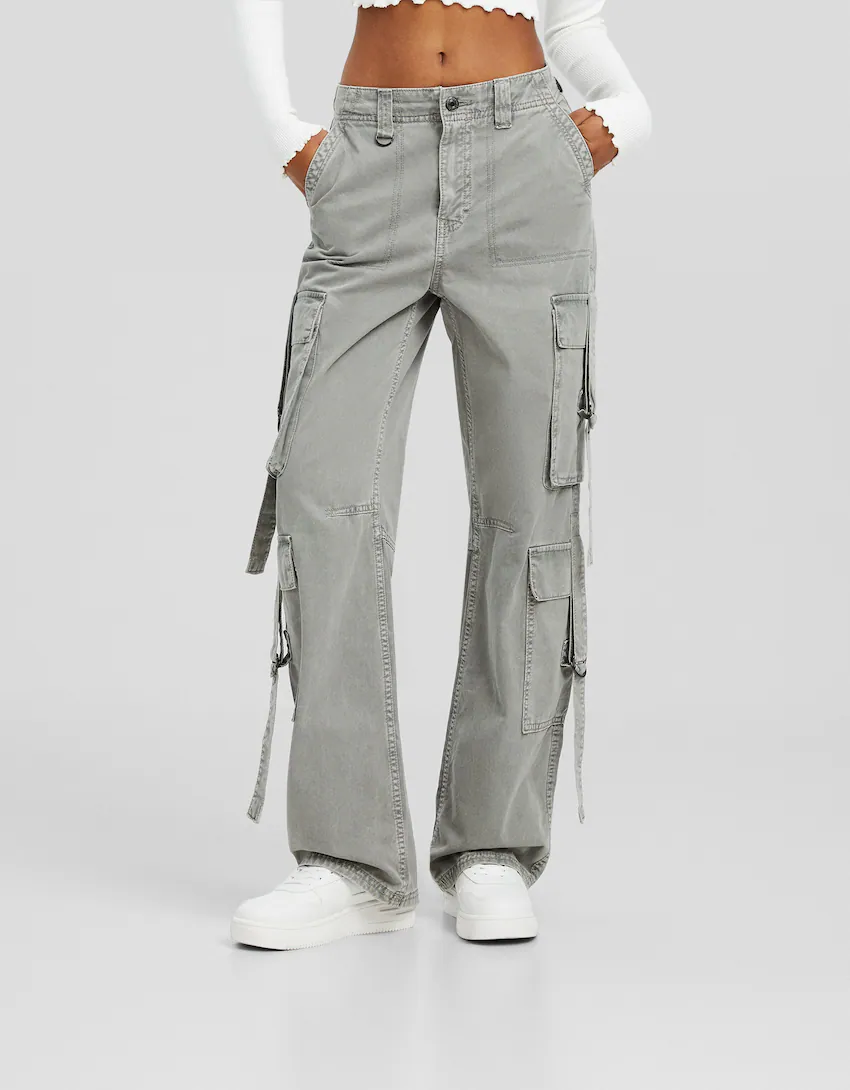 Pantalon cargo coton lanières