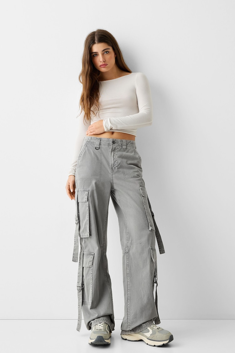 Cotton cargo trousers with straps