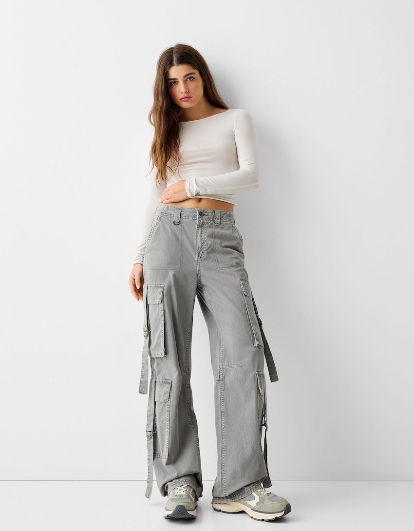 Cotton cargo trousers with straps - Trousers - Women
