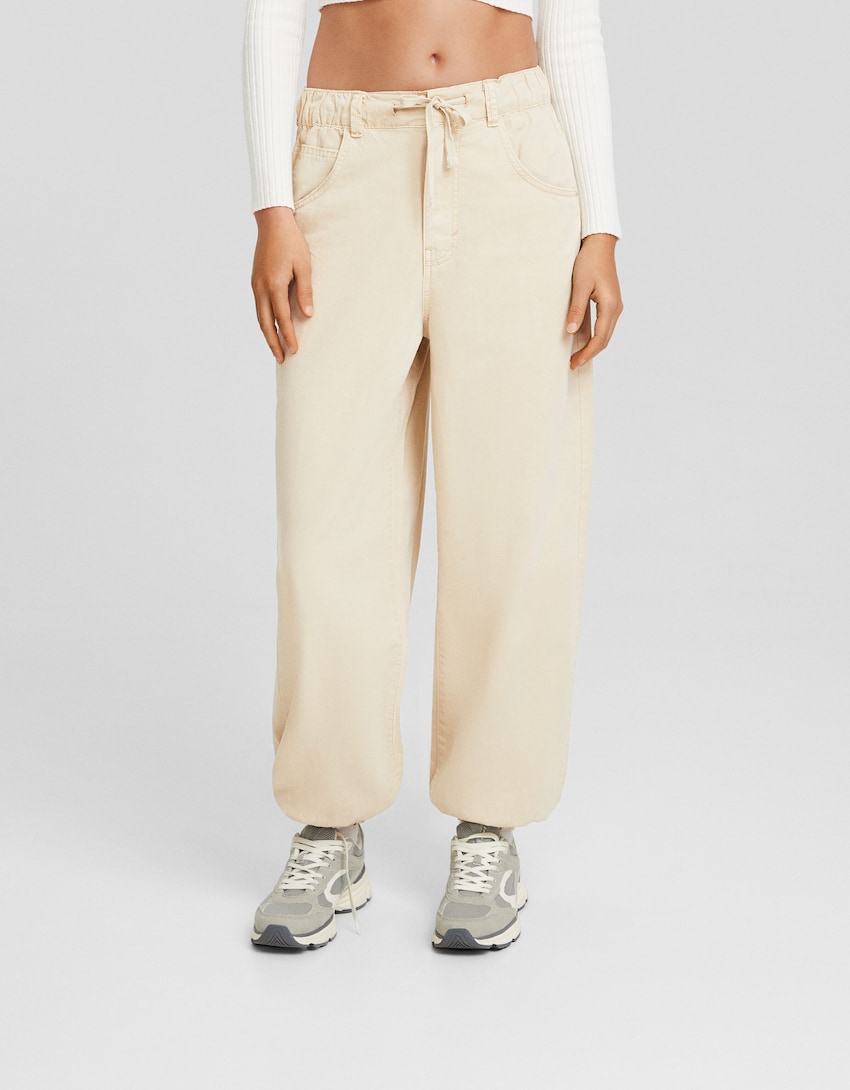 Cotton sweatpants with drawstring-Sand-1