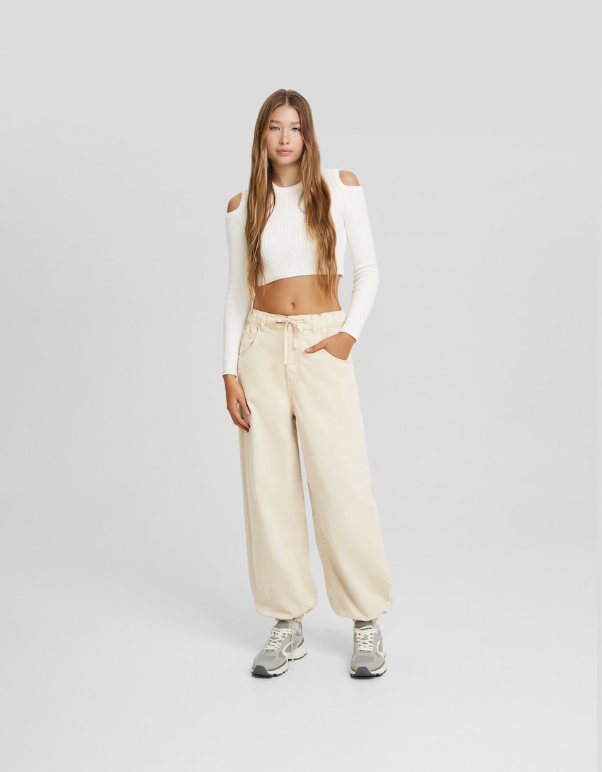 Cotton jogger trousers with drawstring - BSK Teen | Bershka