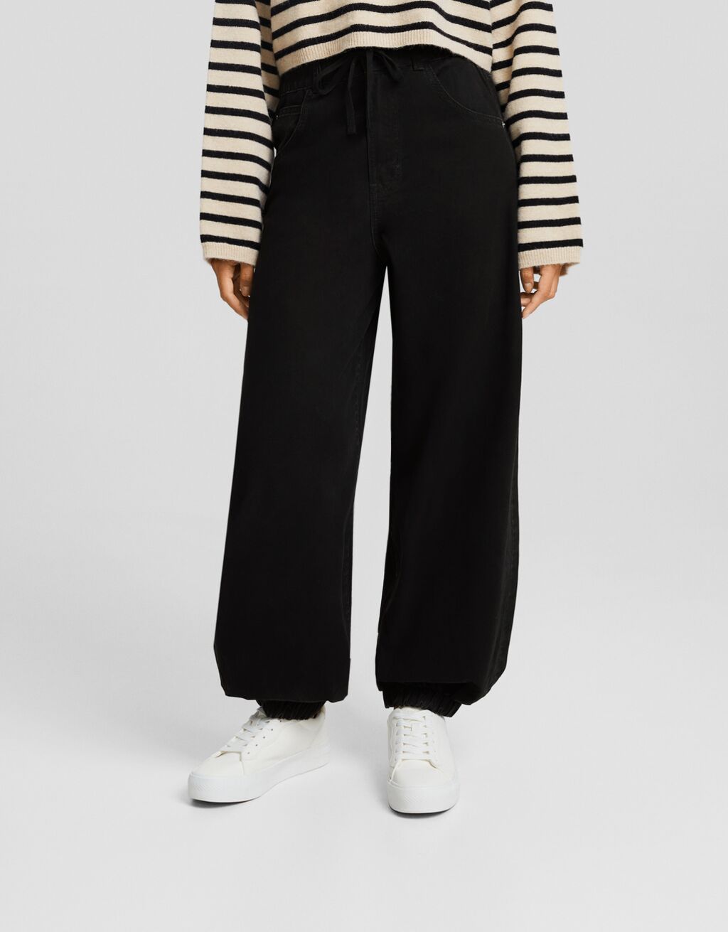 Pantalon jogger coton cordon-Gris-1