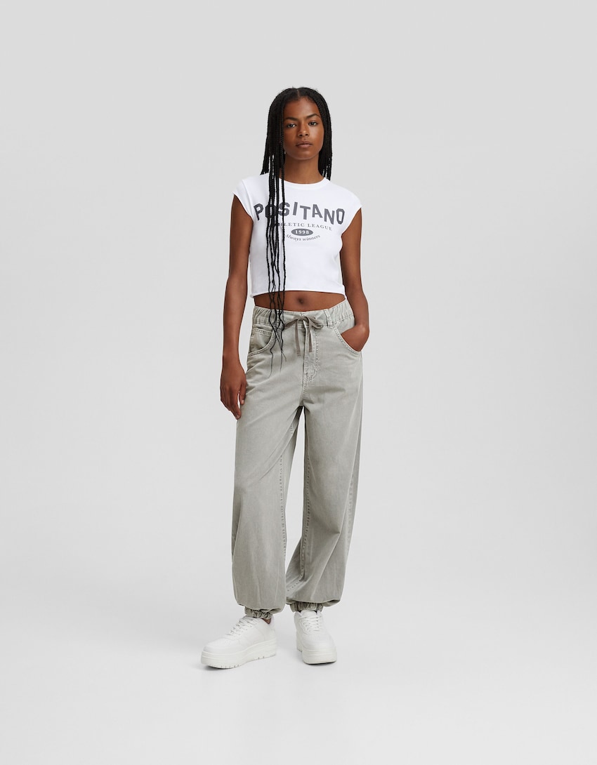 Cotton sweatpants with drawstring - BSK Teen | Bershka
