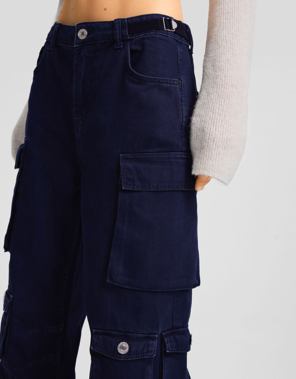 Pantalon cargo sergé multipoches-Bleu-3