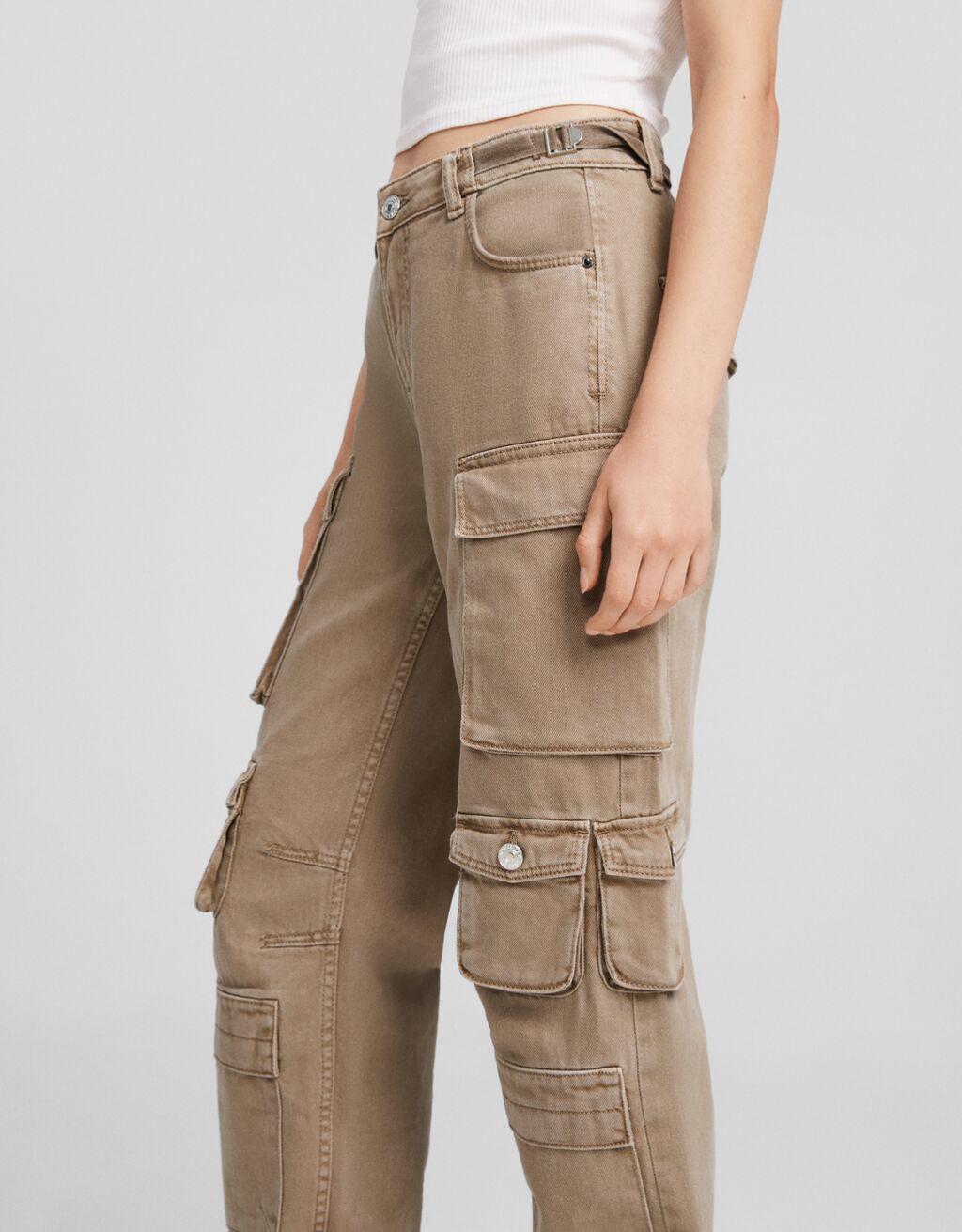 Çok cepli fitilli kargo pantolon-Deve tüyü rengi-3