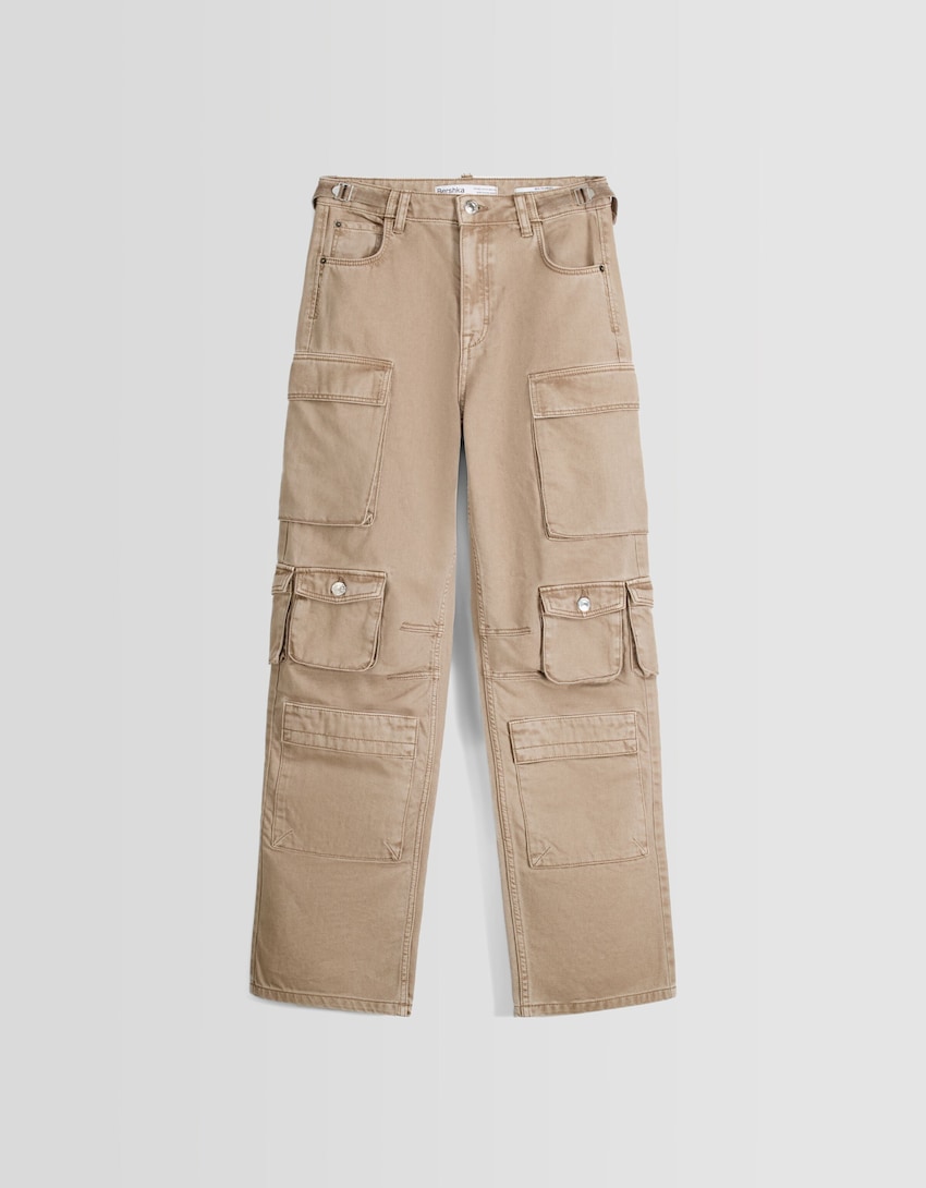 Multi-pocket twill cargo pants-Camel-4